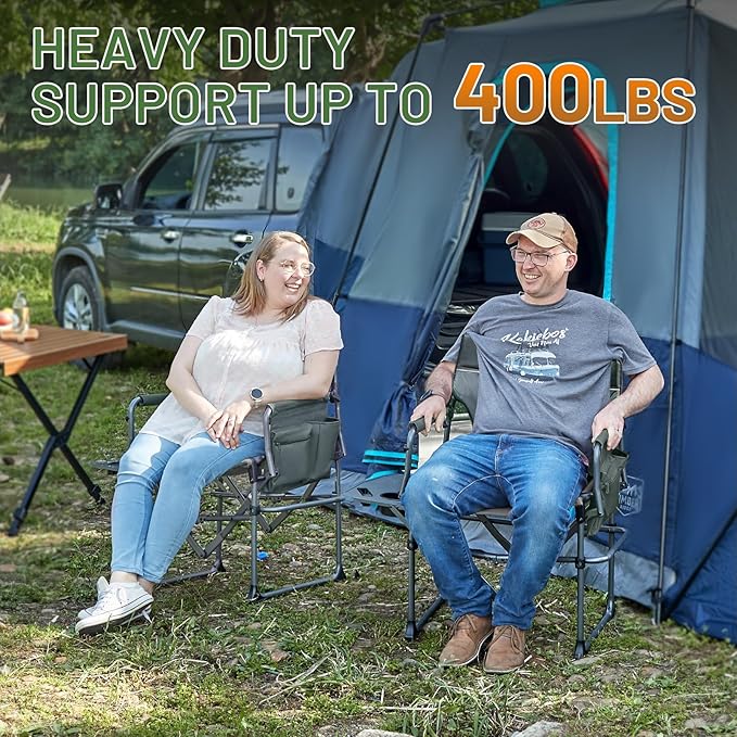 TIMBER RIDGE 2 Pack Aluminum Camping Directors Chair with Side Table Pocket, Portable Folding Heavy Duty Lawn Chair for Fishing Trip Picnic Concert Outdoor 400lbs, Grey