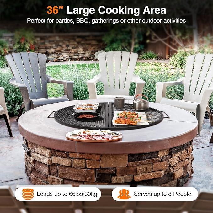 Lineslife X-Marks Fire Pit Cooking Grill Grates Portable, Heavy Duty Folding Round Campfire Grill Grate, Firepit Grill Grate with Handles for Outdoor BBQ Picnic, Black 30 Inch