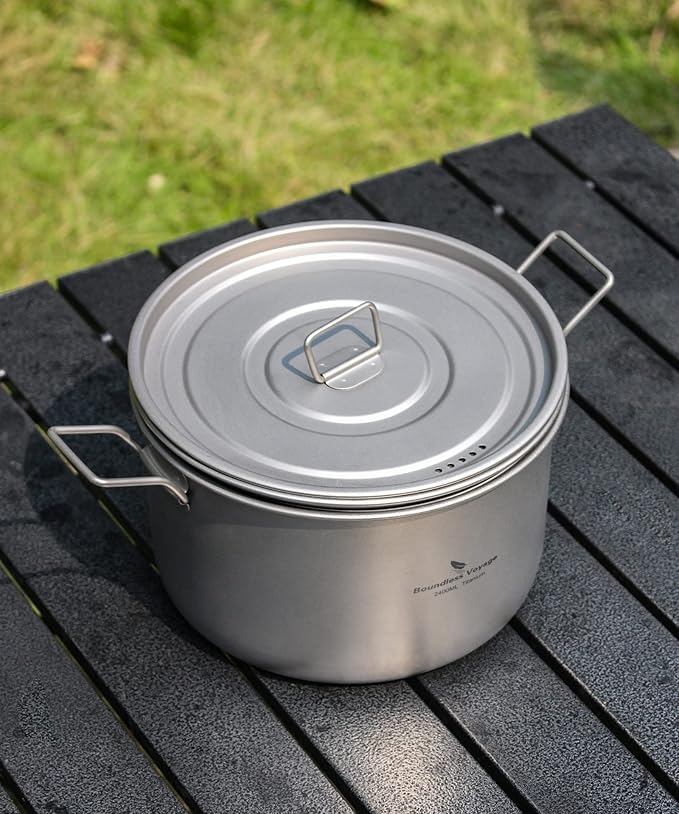 Boundless Voyage Camping Cookware Lightweight Cooking Pot Set Titanium Pot Portable for Outdoor Cooking Traveling Hiking Trekking Backpacking, 1-5 Person