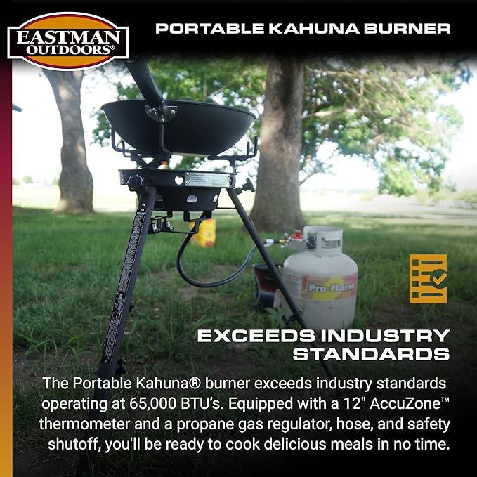Eastman Outdoors 90411 Portable Kahuna Burner with XL Pot and Wok Brackets with Adjustable and Removable Legs, Black, Pack of 1