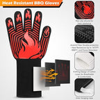 BBQ Gloves, 1472°F Heat Resistant Gloves Fireproof Mitts, Grilling Gloves Silicone Non-Slip Washable Oven Glove, Kitchen Glove for Barbecue, Grilling, Cooking, Baking, Camping, Smoker (Red)
