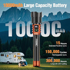 Wdtpro Rechargeable LED Flashlights High Lumens, Super Bright 90,000LM Rechargeable Flashlight with LCD Display, 5 Modes & Waterproof Powerful 10000mAh Handheld Flashlight for Camping Emergency Orange