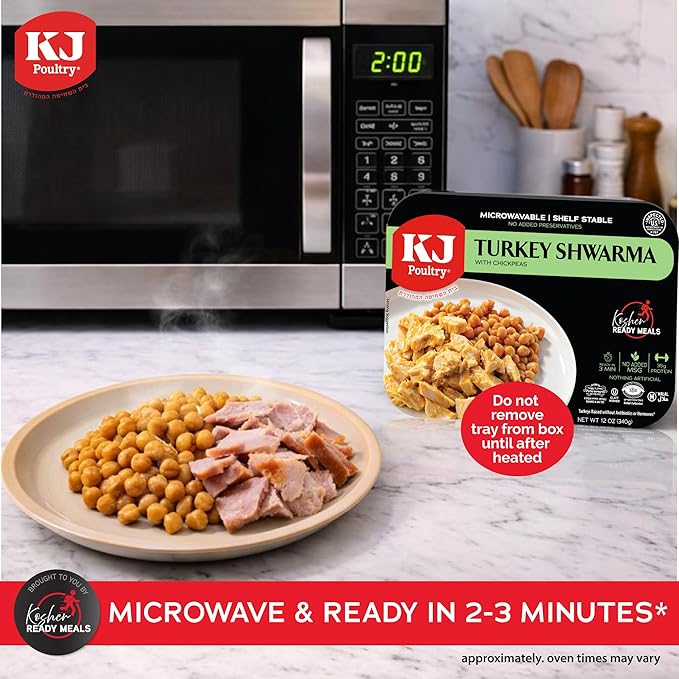 KJ Poultry Kosher Ready Meals - Turkey Shwarma, MRE Meat Meals Ready to Eat, Gluten Free, Halal, (12 Pack) Prepared Entree Fully Cooked, Shelf Stable Microwave Dinner, Travel, Military, Camping
