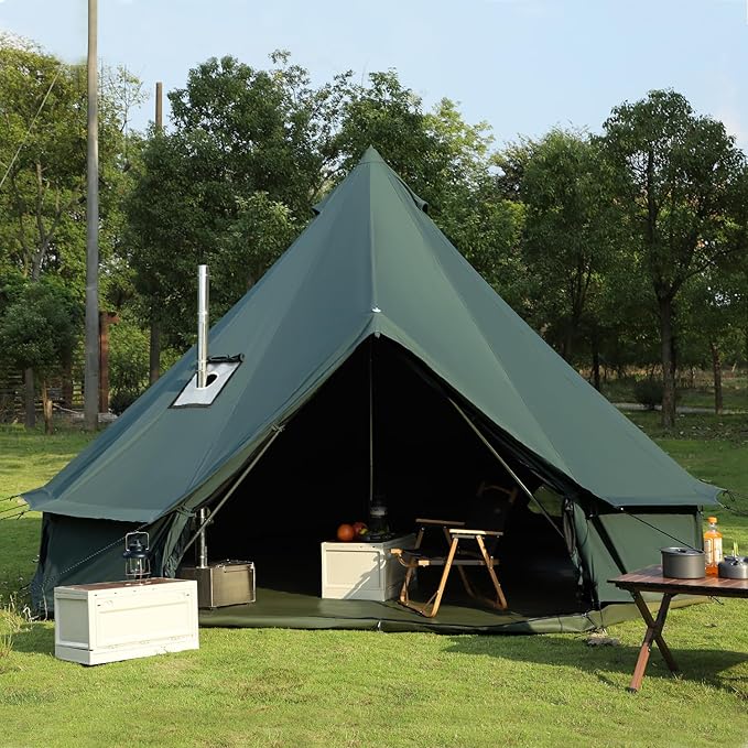 Bell Tent for Camping, Luxury Cotton Outdoor Tent, Yurt Canvas Tent with Stove Jack, for 4/6/8/10 Person Family 4 Season (19.7' (6M), Army Green)