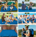 Double Camping Sleeping Pad, 4" Extra Thick 2 Person Inflatable Sleeping Pad with Built-in Foot Pump & Pillow, Self Inflating Camping Mattress for Tent, Backpacking, Hiking, Travel, RV（Blue）