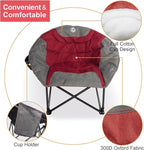Northroad Folding Compact Camping Moon Chair, Outdoor Padded Saucer Round Chair w/Cup Holder Supports up to 300 lbs for Beach Hiking Fishing Picnic Lawn,Red