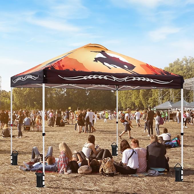 EAGLE PEAK Pop Up Canopy Tent with Wheeled Carry Bag, 8 Stakes, 4 Ropes, 4 Weight Bags, Easy Set Up Tent Canopy, 10x10 ft, 100sqft of Shade, Cowboy