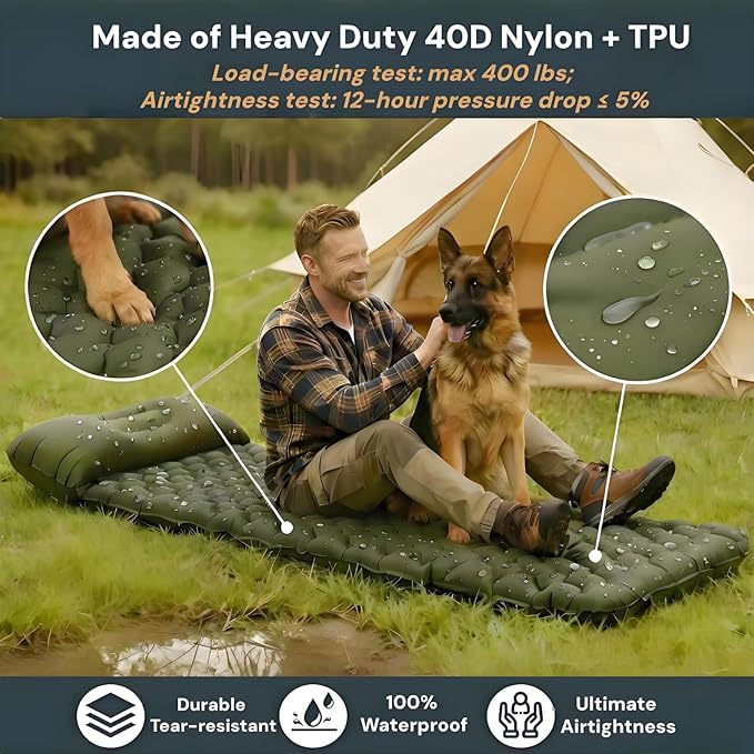 1.8 Pounds Ultralight Camping Sleeping Pad - R-Value 3.0 for 4 Seasons, Durable & 100% Waterproof Outdoor Air Mattress, Compact Sleeping Mat for Hiking, Backpacking, Travel