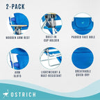 Ostrich Deluxe Padded 3-N-1 Lightweight Portable Adjustable Outdoor Folding Chair for Lawn Beach Lake Camping Lounge with Footrest, Blue (4 Pack)