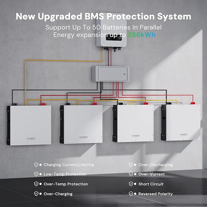 51.2V 100Ah LiFePO4 Battery with 5.12kWh Capacity, Support Wi-Fi App Monitoring, CAN/RS485 Communication, 6000+ Cycles, Max 5.12kW Power Perfect for Off-Grid, Solar, Backup Power