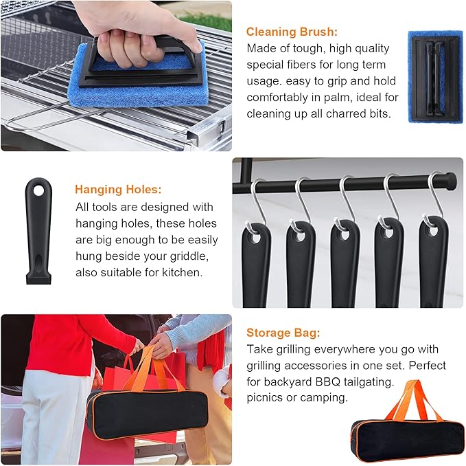 Blackstone Griddle Accessories Kit,16pcs Flat Top Grill Accessories Set for Blackstone and Camp Chef with Spatula,Scraper,Griddle Cleaning Kit &Carry Bag,Great for Outdoor BBQ & Teppanyaki and Camping
