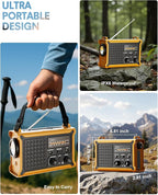 Hand Crank Emergency Radio Solar with 12000mAh Power Bank, NOAA/AM/FM/Weather Alert, 5W LED Flashlight & Reading Lamp for Hurricanes, Blizzards, Power Outage, Survival Gear