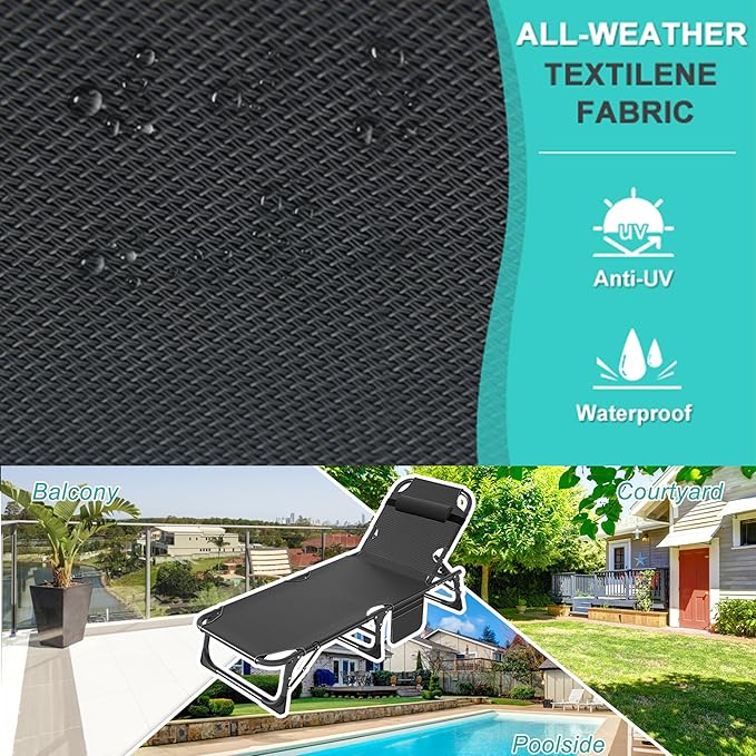 ABORON Patio Lounge Chair, Folding Guest Bed Cot for Adults, 500LB Heavy-Duty Capacity, Portable Extra Bed with Comfort Mat, Quick Fold Design for Indoor Guest Stays & Temporary Use