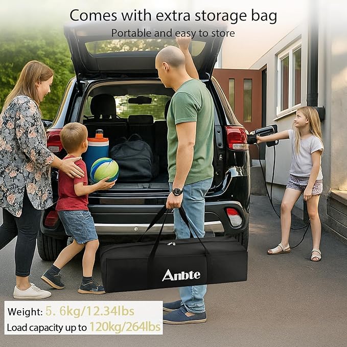 Anbte Camping Table Foldable, 2 Adjustable Height 34.2”, Large Roll Up Camping Table Support 264lbs with Storage Basket and Bag, Aluminum Outdoor Table, for Picnic Travel BBQ, 39.4” x 19.7”, Black