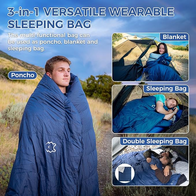 ATEPA Down Sleeping Bag for Adults, 650FP Recycled 30°F 35°F 40°F 45°F 3 Season Wearable Ultralight Packable Compact Sleeping Bags with Compression Sack for Backpacking Camping Hiking