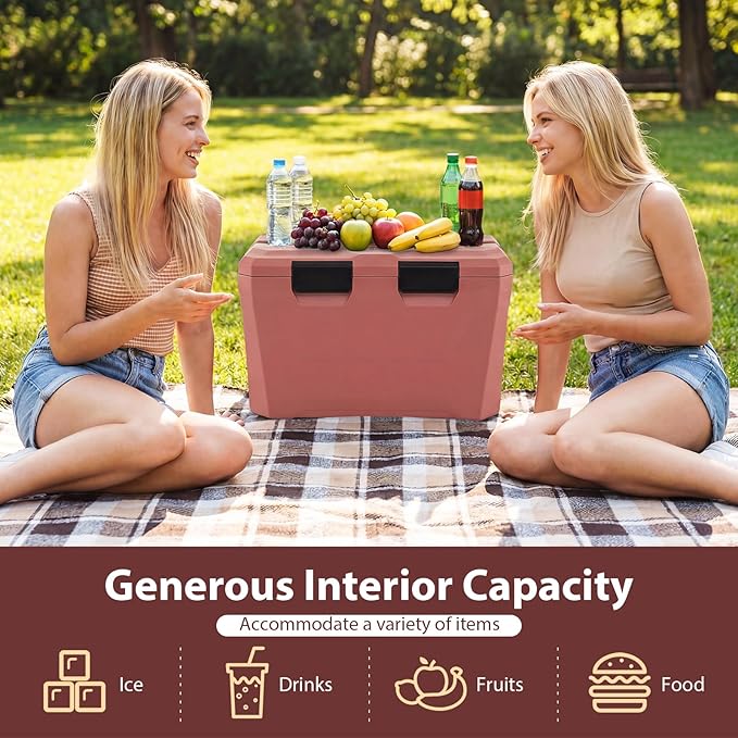 COSTWAY Insulated Portable Cooler, Hard Shell Ice Chest w/ 2 Cup Holders, Bottle Opener, Drain Plug, 3-Day Ice Retention, Outdoor Leak-Proof Dry Box for Beach, Camping, Fishing, Picnic