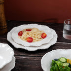 Creamy Beaded Melamine Dinnerware Sets, Set of 6,18 piece Farmhouse Plates and Bowls Set, Lightweight, BPA-Free Scalloped Rim Dishes Dinner Serving Set for Indoor & Outdoor Use, off-white