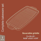 Bakken 19” Reversible Cast Iron Griddle, Flat & Grill Side, Dual Burner Cooking Plate for Pancakes, Meats & Veggies, Pre-Seasoned, Nonstick, Oven & Campfire Safe, Heavy-Duty Griddle Top with Mitt