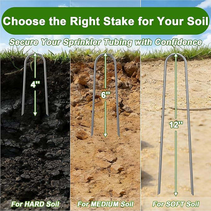 AAGUT 100x Metal Garden Stakes Tent Drip Line Irrigation Stakes,12 Inch Round Top Yard Chicken Wire Staples,Soaker Hose Tubing Spikes Landscape Fabric Staples, Sod Fence Lawn Ground Weed Barrier Pins