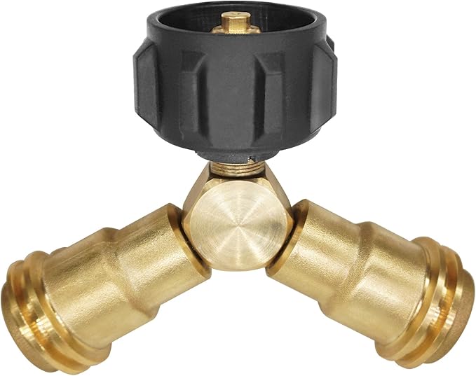DOZYANT Propane Splitter, 2 Way LP Gas Adapter Tee Connector for 20lb Propane Tank Cylinder, Work with BBQ Grills, Camping Stoves, Gas Burners, Heater