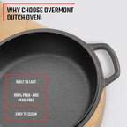 Overmont 2-in-1 Cast Iron Dutch Oven - 7QT Pre-Seasoned All-in-One Casserole Braising Pan with Skillet Lid Cookbook & Silicone Handle Covers - Heavy Duty Oven-Safe Pot for Bread Baking Frying Camping