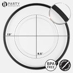 PARTY BARGAINS 13-Inch Charger Plates - 4 Pack, Clear Black Rim, Heavy-Duty Disposable Chargers for Elegant Dining - Ideal for Weddings and Formal Events