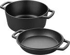 Pre-seasoned Cast Iron Double Dutch Oven Pot with Skillet Lid, Dual-handle, for Bread Baking, Outdoor, Campfire Cooking, include Sourdough Bread Baking Supplies like Banneton Bread Proofing Basket, 5 Quart
