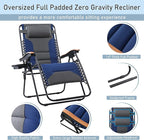 PHI VILLA XXL Oversized Padded Zero Gravity Chair Set of 2, Foldable Patio Recliner, 30" Wide Seat Anti Gravity Lounger with Armrest and Cup Holder, Support 400 LBS (Thumb Blue)