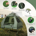 Safstar 5-in-1 Tent Cot, Camping Cot Tent with Air Mattress, Sleeping Bag, Camping Cot, Awning & Air Pillow, Carrying Bag, Off The Ground Tent, Elevated Tent Cot for Camping Hiking Picnic Travel