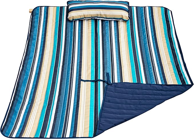 Lazy Daze Hammocks 2 Person Pad with Pillow, Double Polyester Quilted 78" x55" Replacement Hammock Pad for Rope Hammock, Blue Stripes