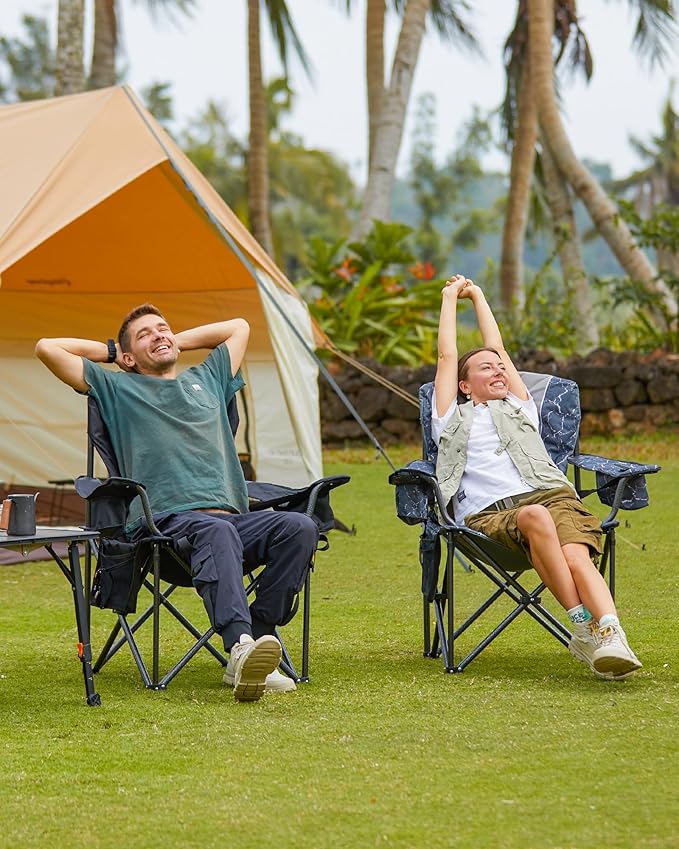 KingCamp Oversized Camping Folding Chair, Heavy Duty 450 LBS with Folding Camping Table, Aluminum Roll-Up Camp Table for 6-8 Person