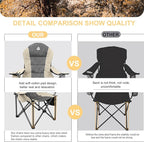 Northroad Oversized Portable Camping Chair, Full Padded Outdoor Folding Chair Support 350 LBS, Heavy Duty Lawn Chair with Cup Holder, Cooler Bag, Lumbar Support, Head Pocket for Adult-Beige
