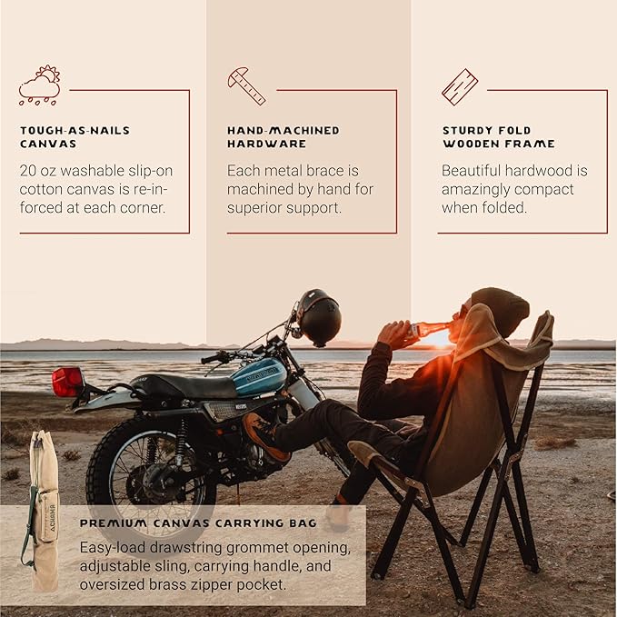CHAMA Vaquero Chair & Travel Bag - Wheat and Pine- Beautiful Outdoor Wood and Canvas Portable Folding Chair Ideal for Camping, Patios, Lawns, or Indoor Use - Supports 300 lbs