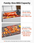 VEVOR Rotisserie Grill, 46in BBQ Outdoor Pig & Lamb Spit Roaster, Charcoal Spit Roaster with 132 LBS Capacity, Wheels & 4-Level Height, Stainless Steel Rotisserie Grill Kit for Camping Outdoor Parties