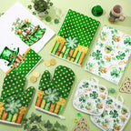 8 Pcs St Patrick Day Kitchen Decor Set 4 Four Leaf Clover Dish Towel 2 Pot Holder 2 Oven Mitt Tent for Car Irish Hat Kitchen Accessories Rv Campers Home Decorations