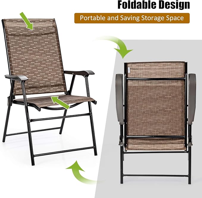 Giantex 2-Pack Patio Dining Chairs, Portable Folding Chairs, Camping Chair with Armrest, Outdoor Dining Chairs for Bistro, Deck, Backyard (2)