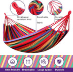 Windyun 2 Sets Cotton Canvas Hammock Large Double Hammock 400lbs Portable Camping Hammocks for Outside with Carrying Bag Sturdy Metal Knot Ropes and Tree Straps for Travel Patio Garden Backyard (Red)