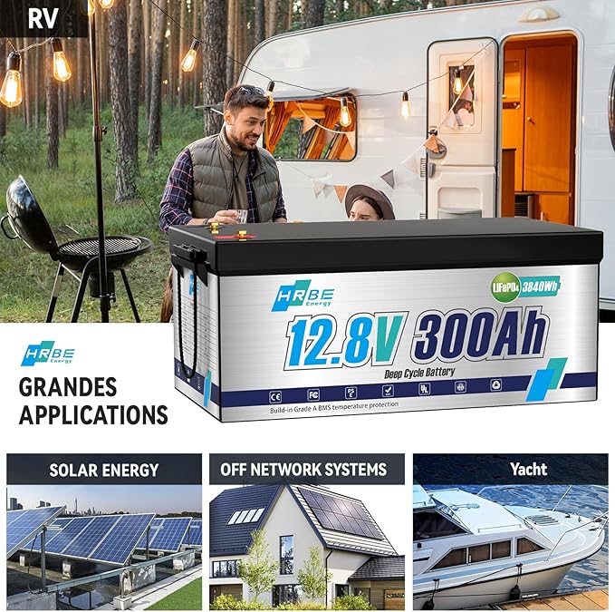 12V 300Ah LiFePO4 Battery, Built-in 200A BMS Lithium Marine Batteries, 5000+ Cycles 3840Wh Lithium Iron Phosphate Goldf cart Battery, Perfect for RV, Solar System, Trolling Motor, Camping