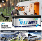 12V 300Ah LiFePO4 Battery, Built-in 200A BMS Lithium Marine Batteries, 5000+ Cycles 3840Wh Lithium Iron Phosphate Goldf cart Battery, Perfect for RV, Solar System, Trolling Motor, Camping