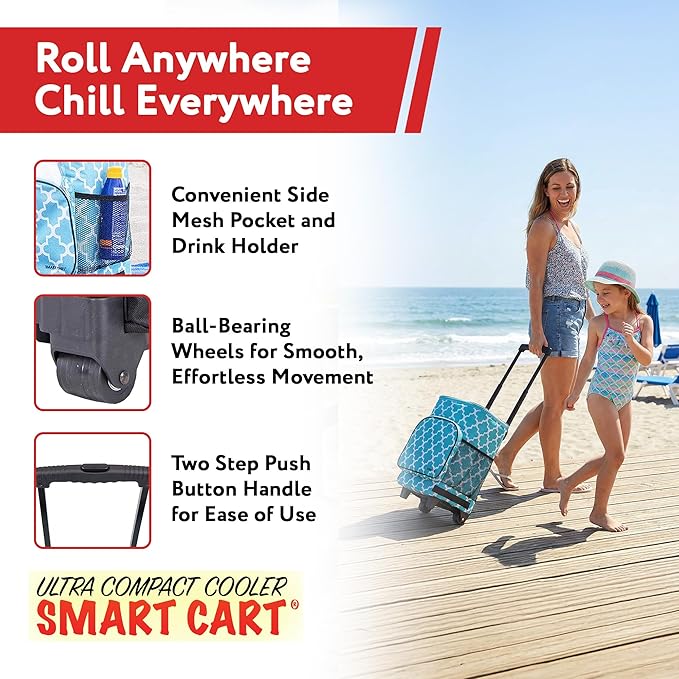 dbest products Ultra Compact Cooler Smart Cart, Moroccan Tile Insulated Collapsible Rolling Tailgate BBQ Beach Summer