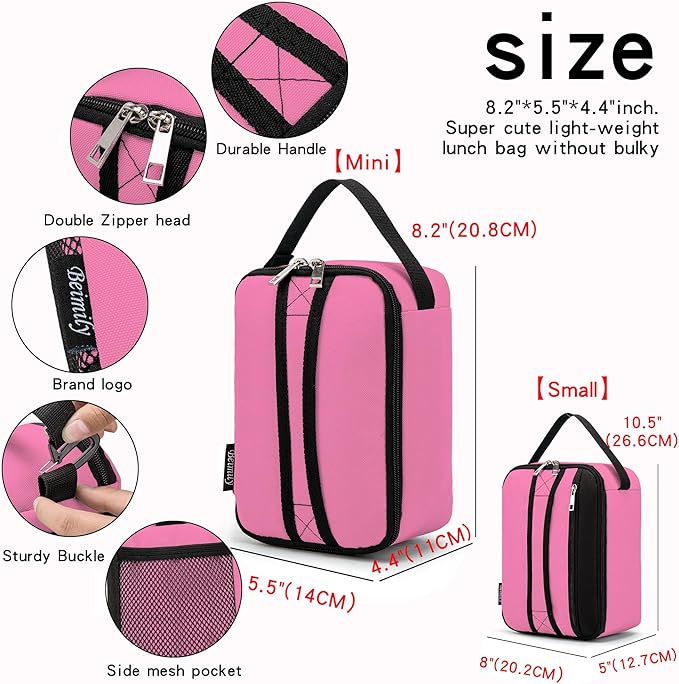BEIMILY Lunch Box for Men Women Adults,Mini Insulated Lunch Bag for Office Work Picnic,Reusable Portable Lunchbox,Soft Cooler Tote Bag,6 can cooler bag,Mini,Pink