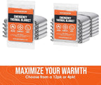 Go Time Gear Emergency Blankets for Survival (12 Pack), Mylar Emergency Survival Gear for Home, Camping, Hiking & Outdoor Survival Kits, Stay Warm, Dry, & Safe with Our Compact Space Blanket
