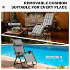 PURPLE LEAF Outdoor Reclining Chair Patio Zero Gravity Chaise Lounge Folding Chair with Removable Cushion Adjustable Headrest for Lawn Camping Beach Pool Grey