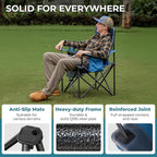 FUNDANGO Oversized Camping Chairs for Adults, Heavy Duty Fold Up Sports Games Lawn Chairs, Extra Wide Big Man Outdoor Chairs with Padded Lumbar Support Backrest, Bag Included for Camp, Beach, 2 Pack