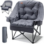 EVER ADVANCED XL Camping Chair with Detachable Cushion, Mesh Chair for Adults Foldable, Oversized Heavy Duty Folding Chair with Cooler Mesh Pocket Cupholder Outdoor Fishing, Supports 400LBS Grey