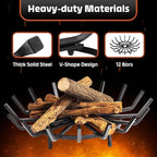 Idzo 27in Fire Grate Log Grate Wrought Iron Fire Pit Round Spider Wagon Wheel Firewood Heavy Duty Bar Fireplace Stove Burning Rack Holder 4Legs Black