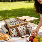 Wicker Picnic Basket Kit Set For 2 Adults With Blanket And Folding Wine Table,Multifunctional Picnic Set Insulated Portable Big Storage Capacity Full Tablewares,Camping,Outdoor,Christmas,Wedding,Gifts