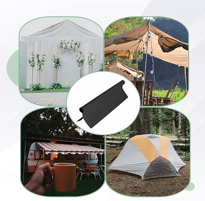 5.4 Yards Awning Rail Piping, Black Awning Rail Insert with Solid PVC Core, 6mm Double Flap Awning Tent Piping Insert for RV Camping Caravan Camping Tent Accessories