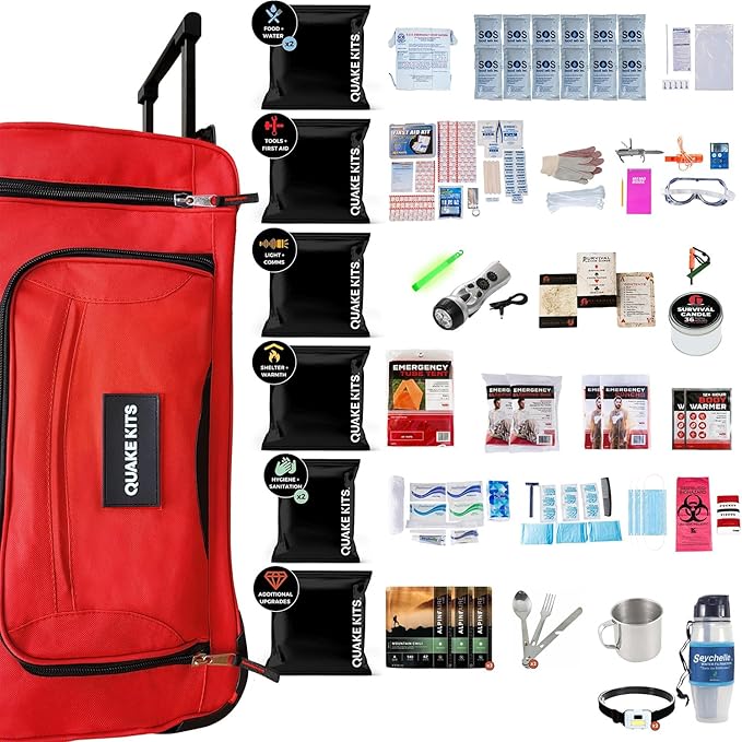 72hr Extensively Prepared Emergency Kit for Disaster Preparedness - Emergency Go Bag with Cook-in-Pouch Food, Water + Purification, First Aid, Deluxe Tools. Survival Kit for Earthquakes