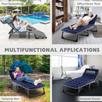 ABORON 5 Positions Camping Cots for Adults,Outdoor Folding Sleeping Cot/Mat,Folding Chaise Lounge Chair with Pillow,Portable Reclining Chair for Beach Lawn Camping Pool,Sunbathing Chairs